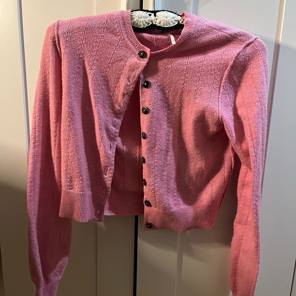 free people cropped pink cardigan